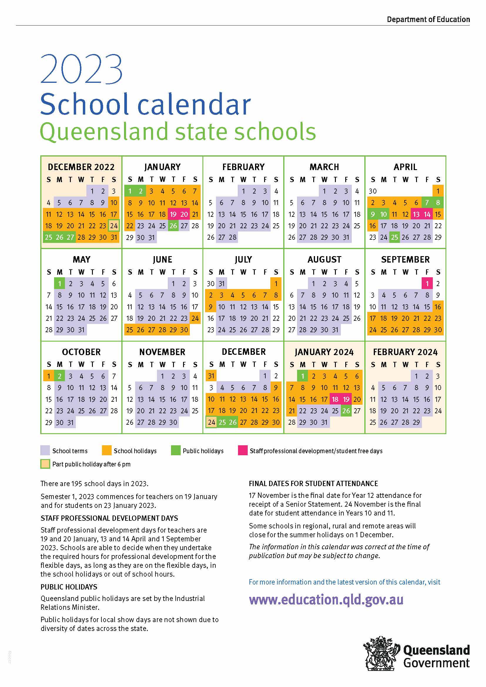 Free Printable School Year Calendar 2023 23